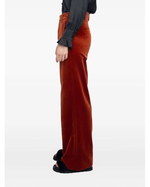 Zadig & Voltaire Red Wide-Leg Velvet Trousers