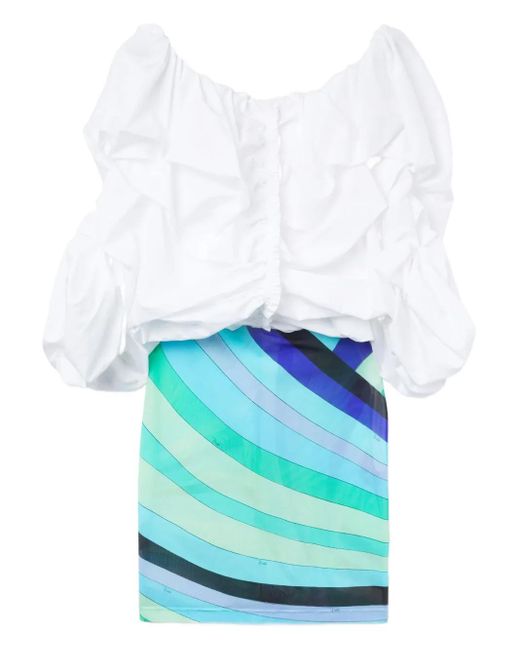 Emilio Pucci Blue Puff-Sleeve Printed Dress