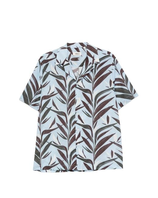Altea Gray Leaf-Print Short-Sleeve Shirt for men