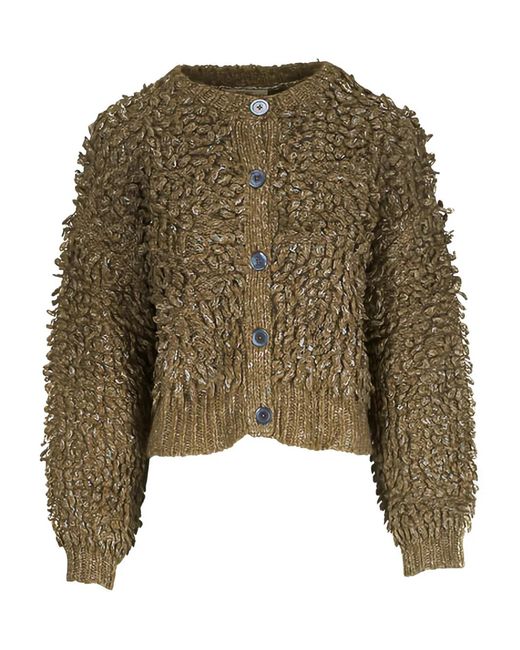 ODEEH Green Chunky-Knit Cardigan