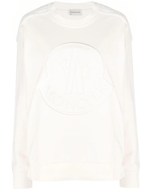 Moncler White Logo Embroidered Cotton Sweatshirt