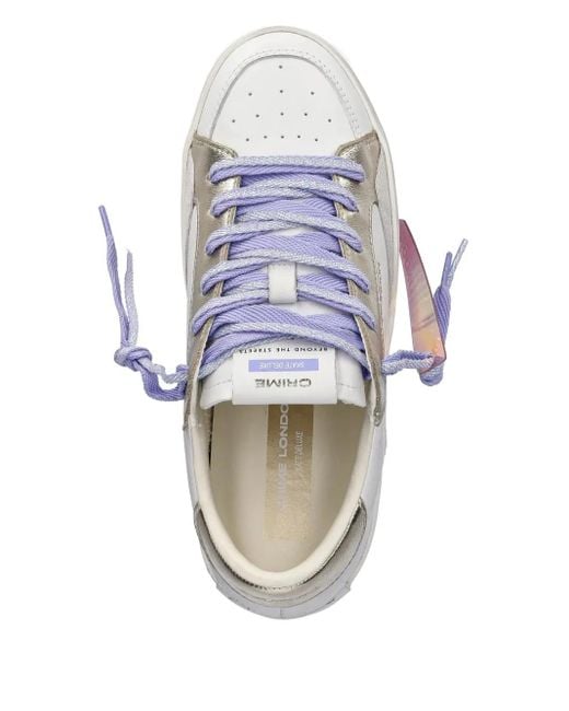 Crime London White Metallic-Details Palm-Tree Sneakers