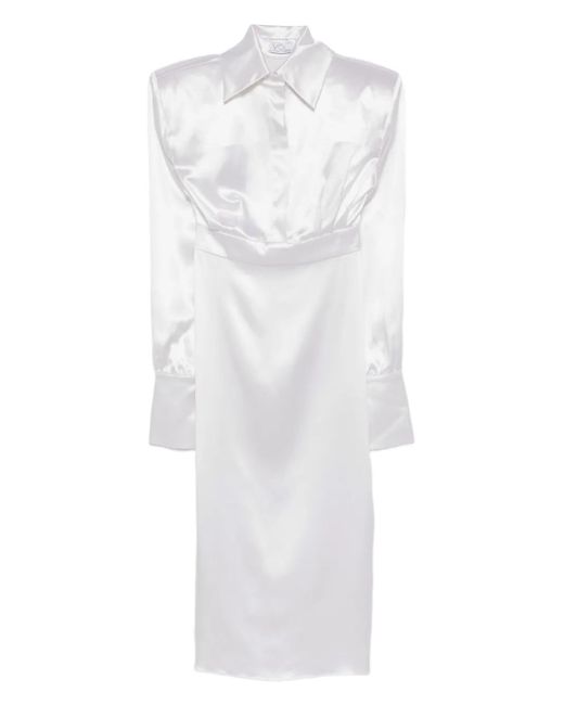 Vestiaire d'un Oiseau Libre パデッドショルダー ミディドレス White