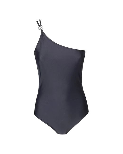 Coperni Blue Logo-Plaque One-Shoulder Swimsuit