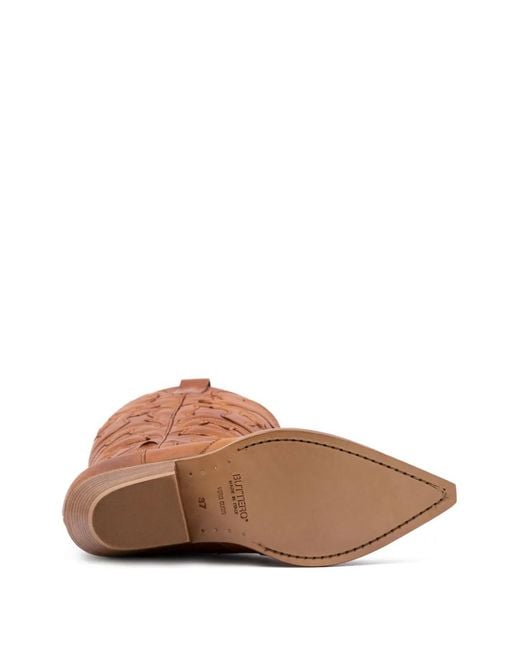 Buttero Brown Flee Stitched-Design Cowboy Boots