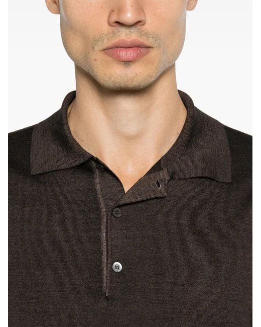 Canali Black Button Short-Sleeve Polo Shirt for men