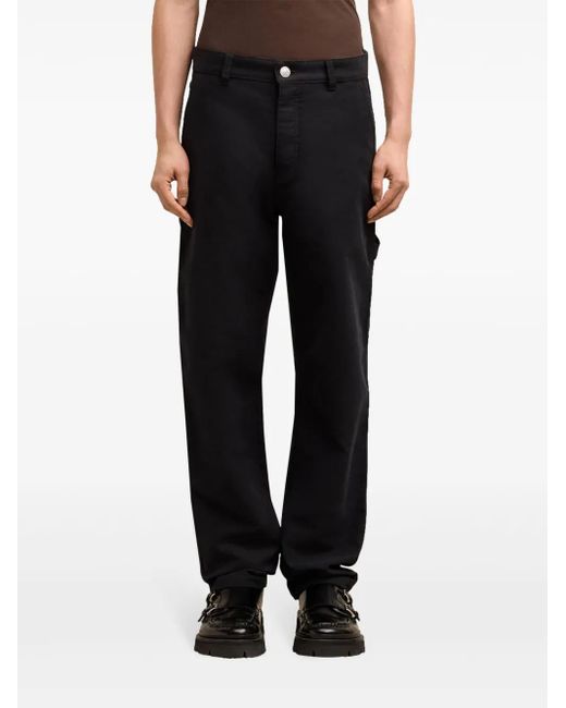 AMI Black Logo-Patch Straight-Leg Worker Trousers for men
