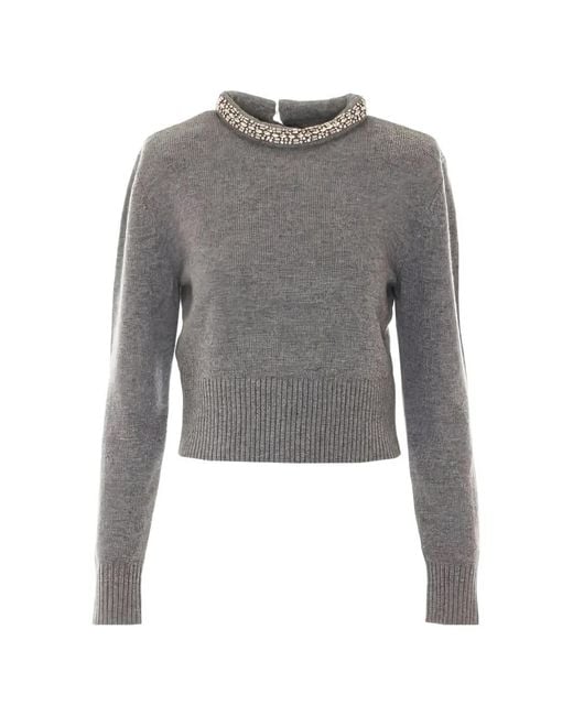 Pinko Gray Berlino Crystal-Embellished Sweater