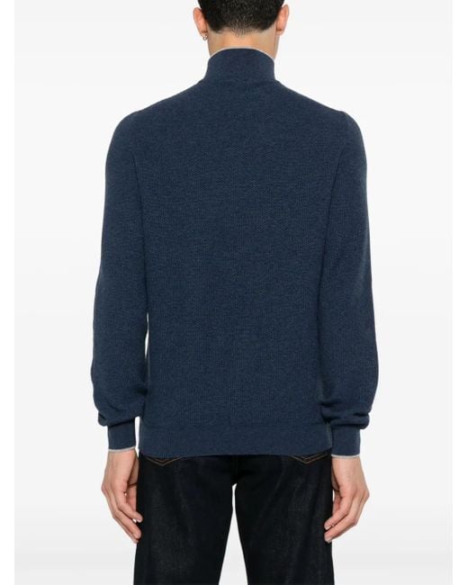 Fedeli Blue Cashmere Pullover for men