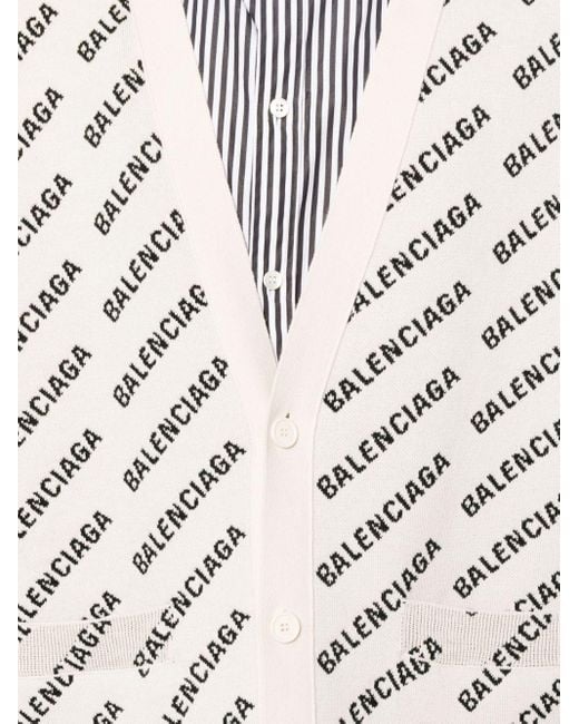 Balenciaga White Intarsia-logo Cardigan for men