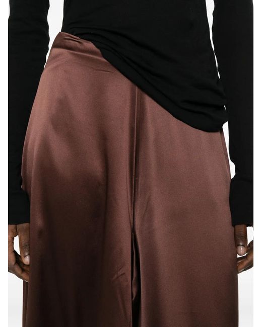 Ruohan Brown Silk Wide-Leg Trousers