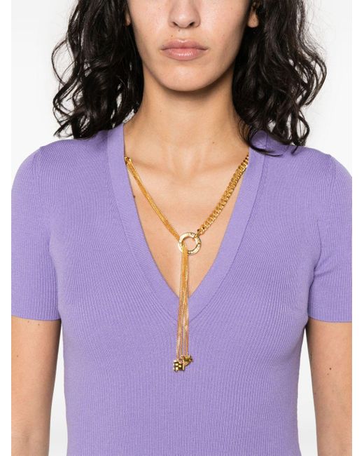 Elisabetta Franchi Purple Knitted Midi Dress
