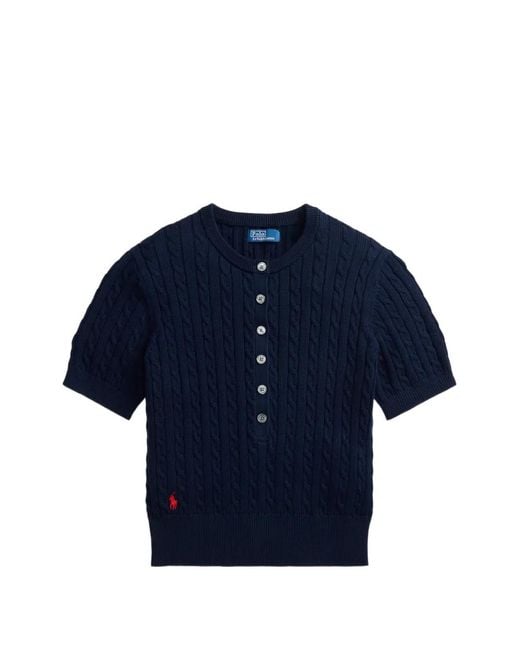 Polo Ralph Lauren Blue Cable-Knit Short-Sleeve Top