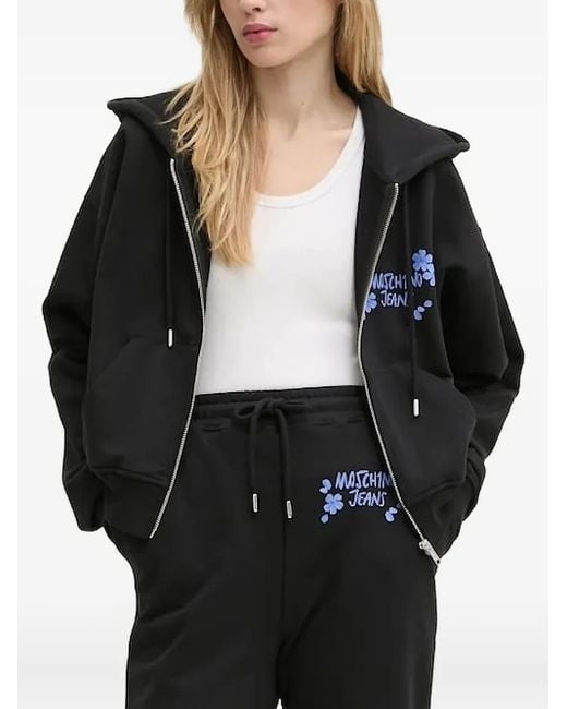 Moschino Black Kapuzenjacke mit Logo-Print