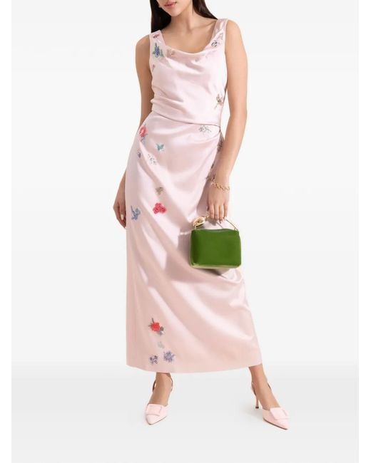 Erdem Pink Floral-Embellished Cowl-Neck Dress