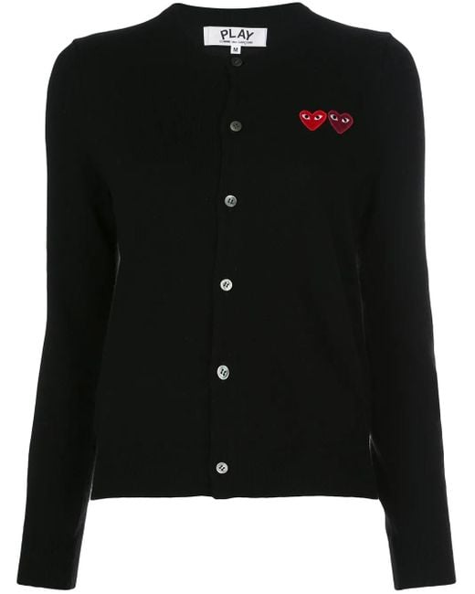 COMME DES GARÇONS PLAY Black Double Heart-Patch Knit Cardigan
