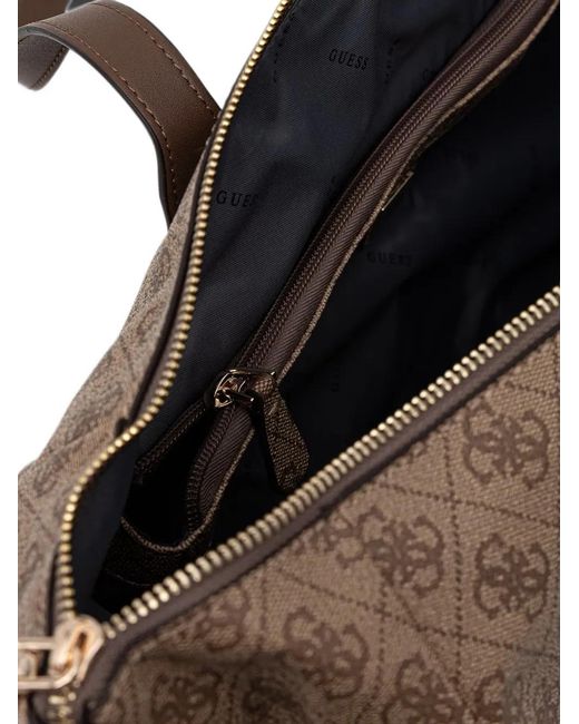Guess Brown Monogram-Print Logo-Plaque Tote Bag