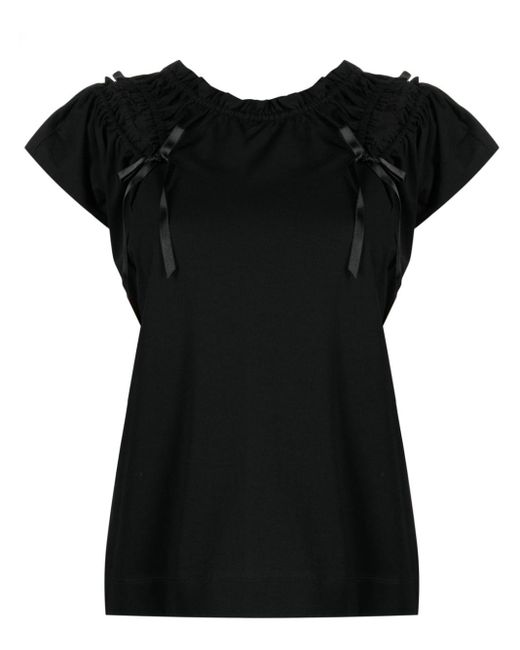 Simone Rocha Black Bow-embellished Cut-out Cotton Top