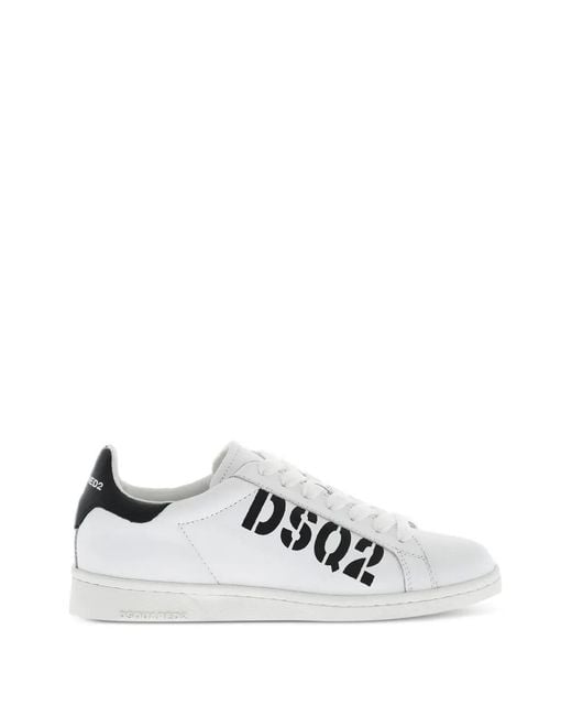 DSquared² White Boxer Logo-Print Leather Sneakers