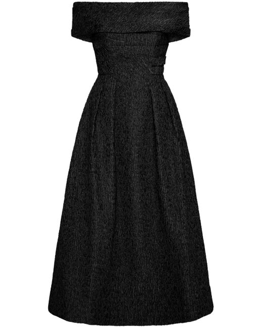 Rebecca Vallance Black Helene Textured Off-shoulder Gown