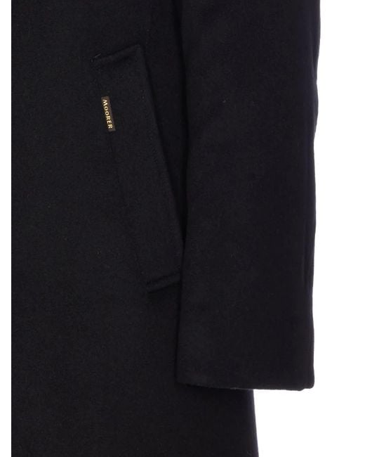 Moorer Blue Fur-Trimmed Buttoned Coat for men