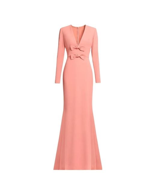 Elie Saab Pink Bow-Detail V-Neck Maxi Dress