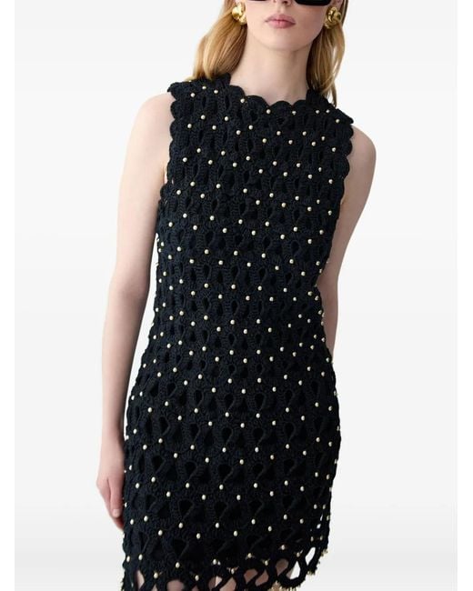Carolina Herrera Black Embellished Crochet Knit Sleeveless Mini Dress