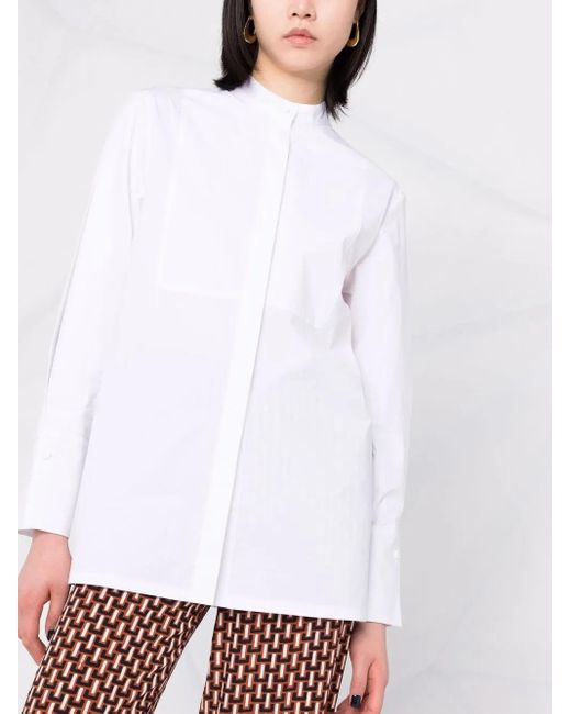 Mila Schon White Band-Collar Button-Front Tailored Shirt