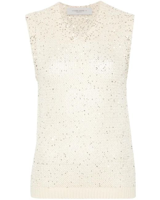 Golden Goose Deluxe Brand Natural Sequined Knitted Vest
