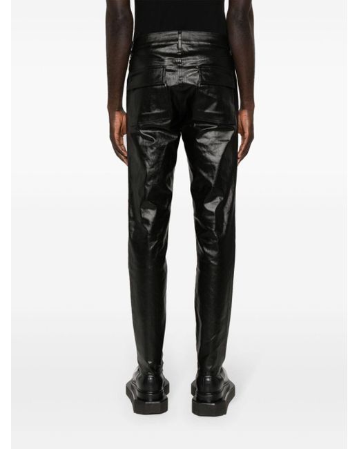 Rick Owens Black Metallic Coated Tapered Jeans for men