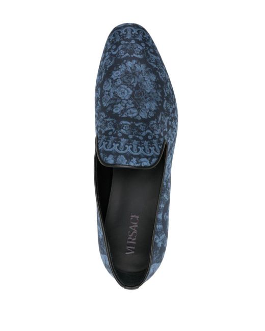 Versace Blue Barocco-print Silk Slippers for men