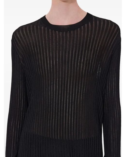 Loulou de Saison Black Hedora Long-Sleeve Ribbed Sweater