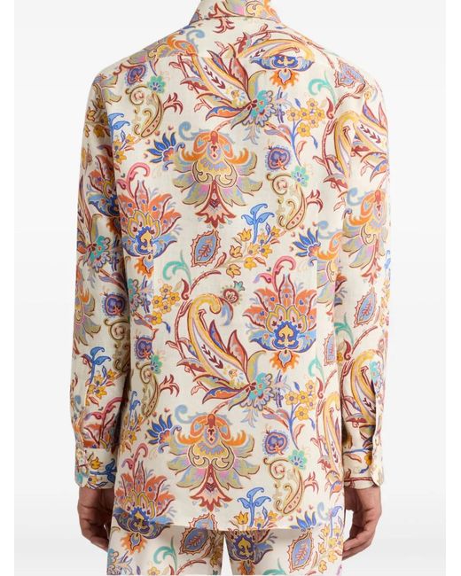 Etro Pink Paisley-Print Linen Shirt for men