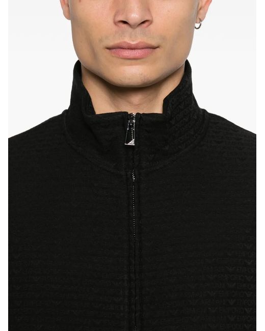 Emporio Armani Black Textured Zip-Up Sweatshirt for men