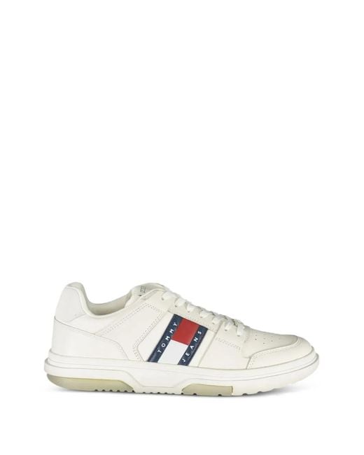 Tommy Hilfiger White Court Logo-Patch Sneakers for men