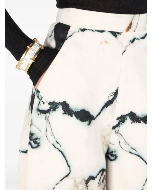 Roberto Cavalli White Marble-Print Trousers