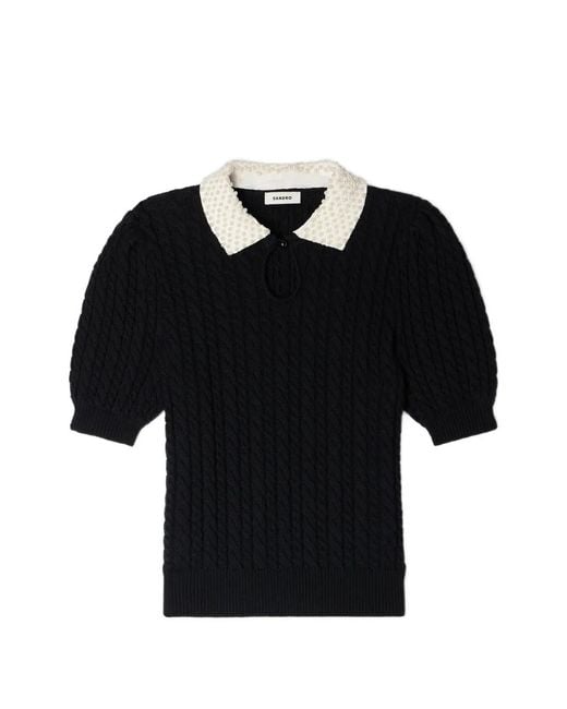 Sandro Black Detachable Collar Cable Knit Sweater