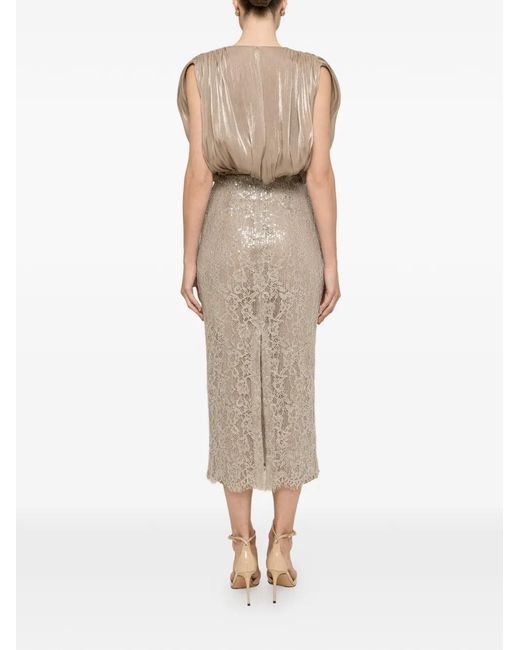 Nissa Natural Floral-Detail Lace Midi Dress