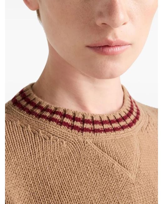 Pull À Logo En Intarsia Prada en coloris Brown