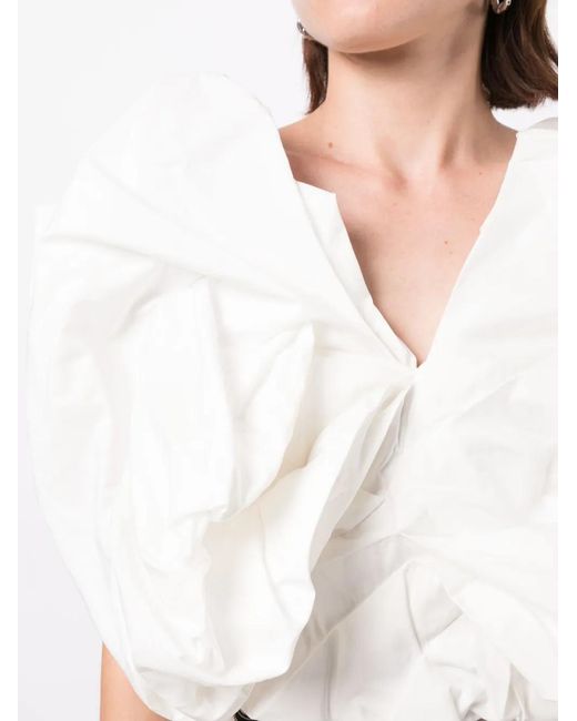 JNBY White Ruffled Cotton Cropped Top