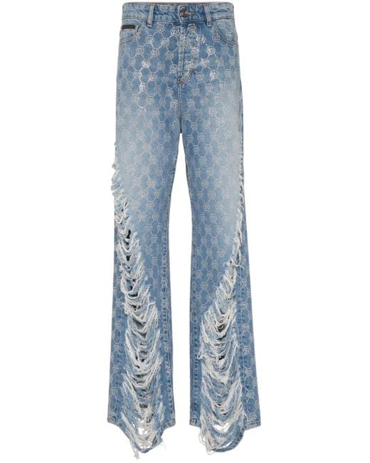 Philipp Plein Blue Monogram Strass Jeans