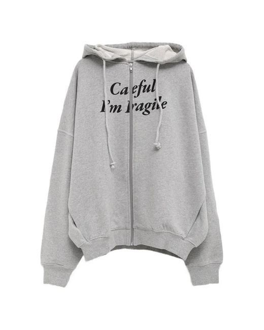 GIMAGUAS Gray Slogan-Print Zip-Up Hoodie