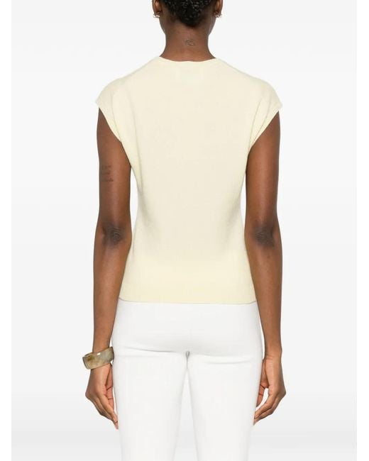 Bompard White Ribbed Short-Sleeved Sweater