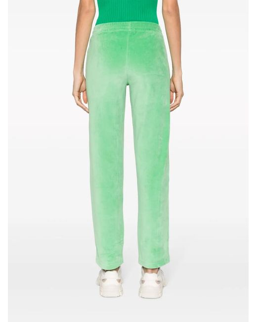 Sporty & Rich Green Towelling-Finish Logo-Embroidered Track Pants