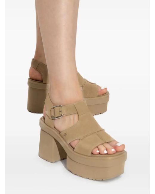 Ugg Brown 100Mm T-Strap Platform Sandals