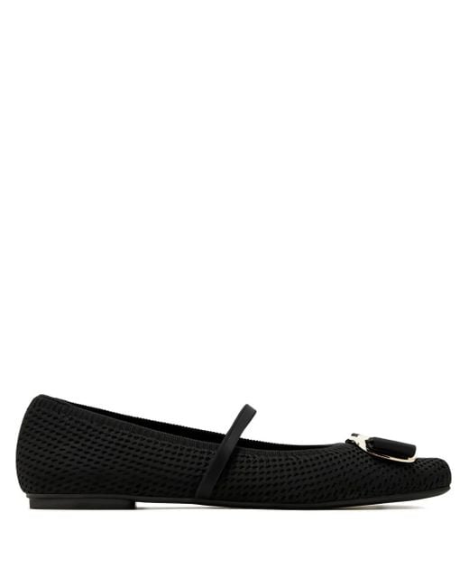 Ferragamo Black Vara-Plate Ballet Flats