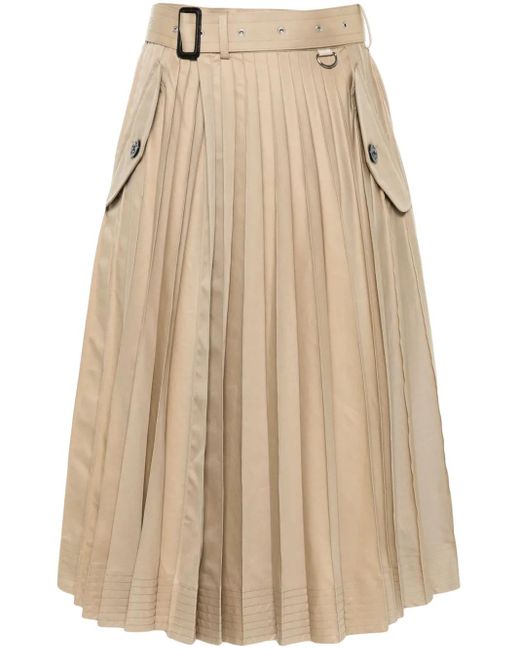 Sacai Natural Plissé Midi Skirt