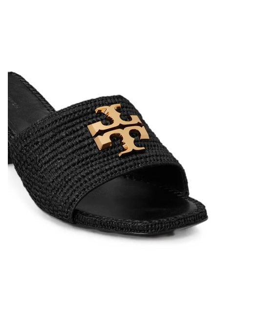 Tory Burch Black Eleanor Raffia Heeled Sandals