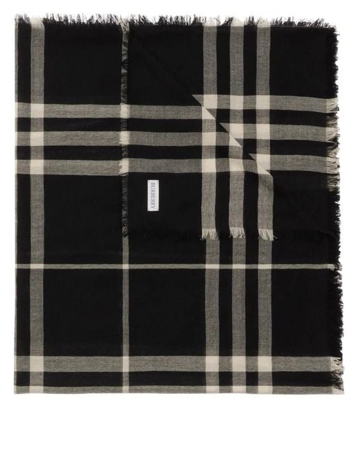 Burberry Black Check Wool Scarf