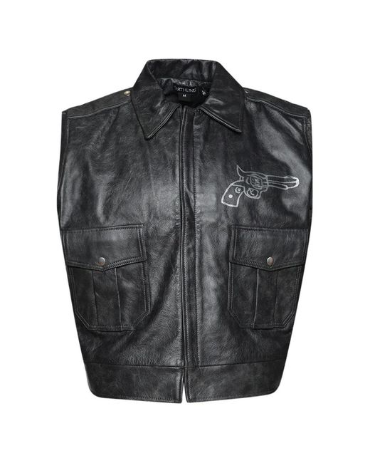 Earthling VIP Gray Gun-Print Leather Vest for men